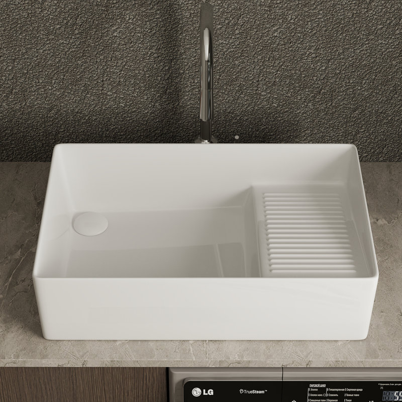 DeerValley Perch 24" X 15" Square Ceramic White Vessel Sink Bathroom ...